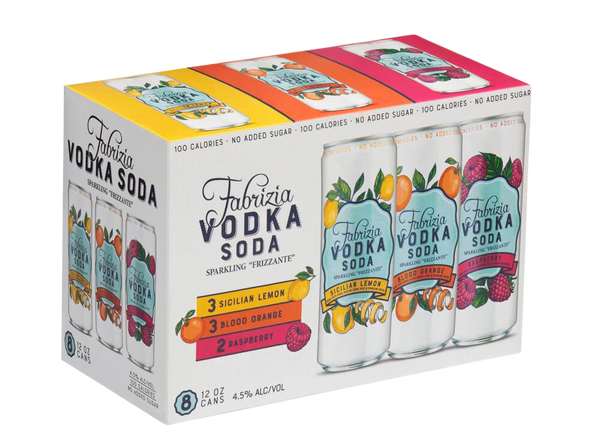 Fabrizia Vodka Soda Variety 8-Pack (2 Raspberry/3 Blood Orange/ 3 Sicilian Lemon)